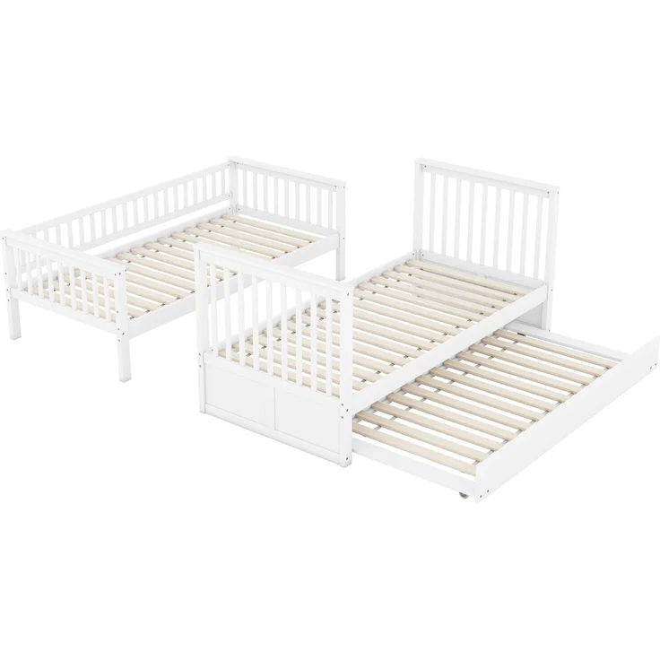 Etagenbett 90x200 cm mit Ausziehbett und Treppe, Kinderbett mit hoher Absturzsicherung,abnehmbares Massivholzbett mit stabilem Rahmen,Weiß – Bild 10