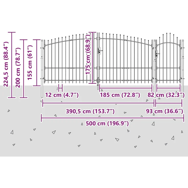 vidaXL Gartentor mit Schloss Woerden Grau 175x500 cm Stahl 42008920 – Bild 7
