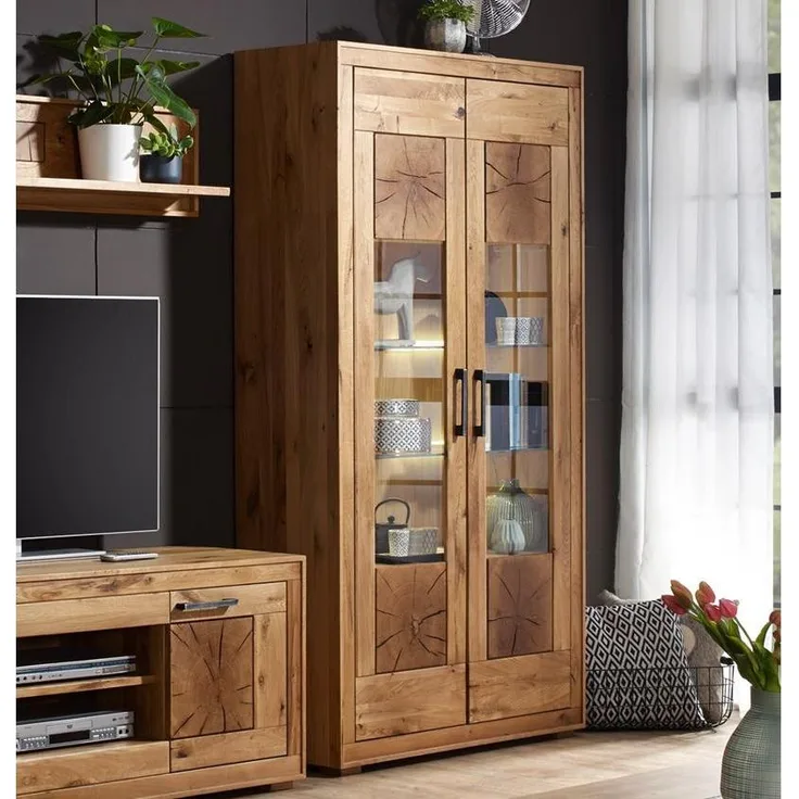 Vitrine 2 GAJA Standvitrine Wildeiche massiv natur geölt Hirnholz
