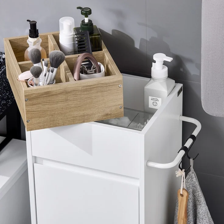 SoBuy BZR159-W Wäscheschrank, MDF, Lackiert, Weiß, 35 x 90 x 27 cm – Bild 8