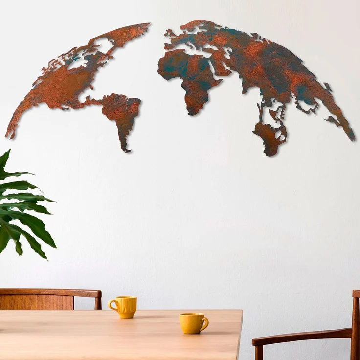 Wallity 'World Map Medium - 2' Dekoratives Wandaccessoire aus Metall, Mehrfarbig, 59 x 150 cm – Bild 1