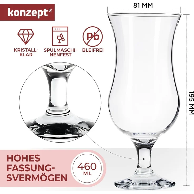 KONZEPT Cocktailglas Set 420ml - Eiskaffe Gläser, Milchshake Gläser & Longdrinkgläser, 6-tlg, Ideal für Bier, Eisbecher & Coctails – Bild 4