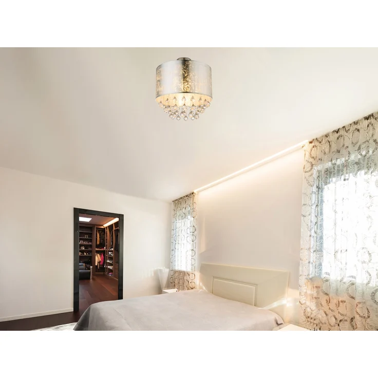 LED Deckenleuchte mit Stoff Lampenschirm Silber & Kristall Behang, Ø 40cm – Bild 5