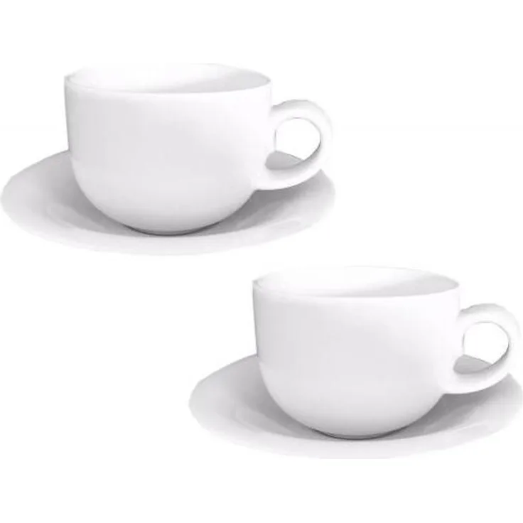 Kaffeetassen / Teetassen Porzellan weiß mit Untertasse, 2 Stück - Fontignac