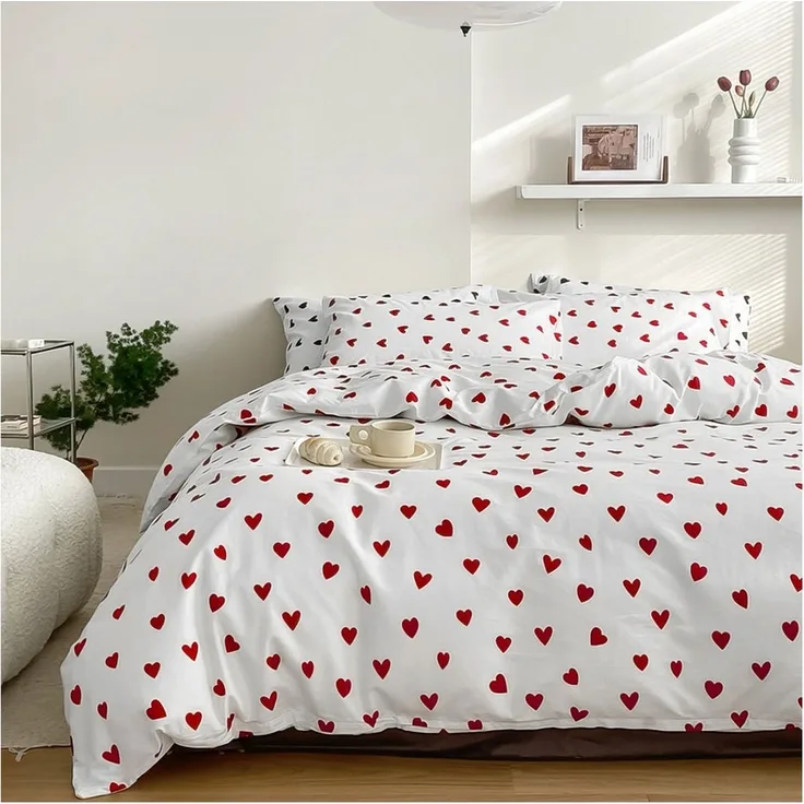 KEAYOO Bettwäsche Rot Herzen, 4 teilig, 100% Baumwolle Weiß Bettwäsche