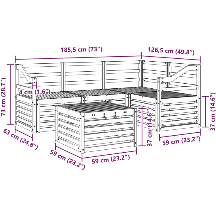vidaXL Outdoor-Sofagarnitur 5 stk. 4-Sitzer Natur Massivholz Akazie 3374784 – Bild 10