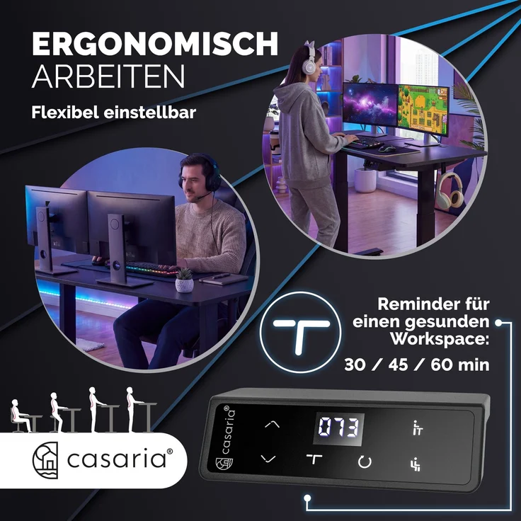 CASARIA® Höhenverstellbarer Gaming Schreibtisch XL Carbon Optik – Bild 4