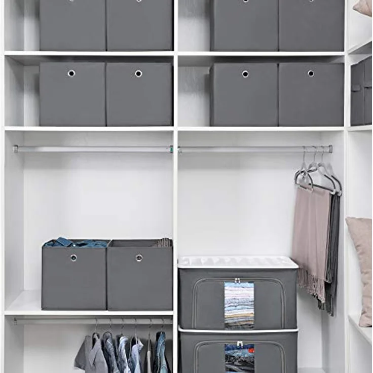 Songmics Aufbewahrungsboxen, 6er Set, Stoffboxen, Faltboxen aus Vliesstoff, Würfel, Aufbewahrungskörbe, für Spielzeug und Kleidung, grau RFB02G-3 – Bild 8