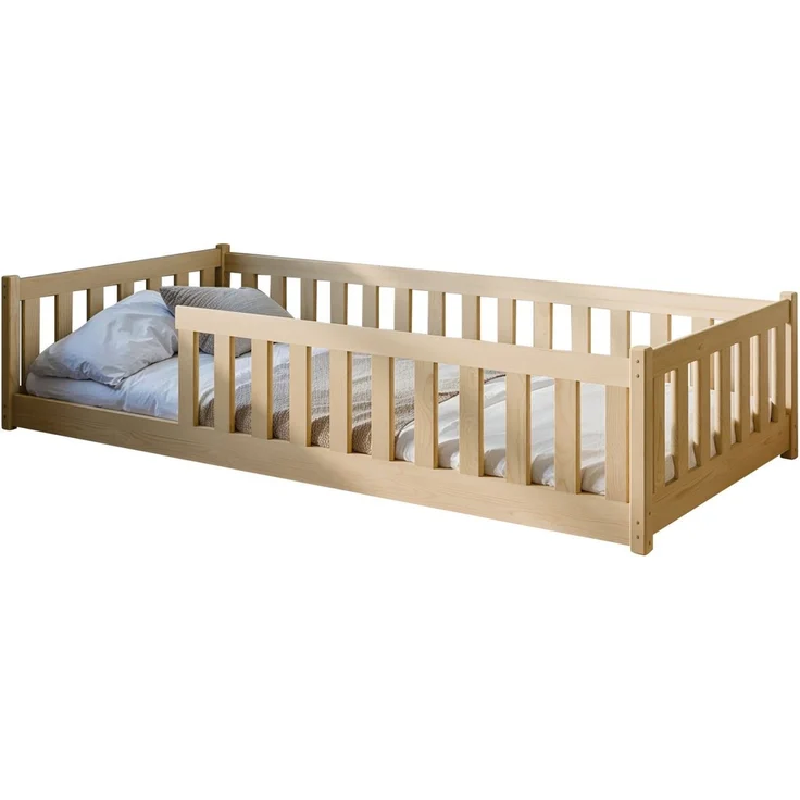 Kids Collective Kinderbett Bodenbett Bett mit Rausfallschutz & Lattenrost Montessori Bett Kinder (Jungen, Mädchen, Kinder, weitere Größen 80x160, 90x190, 90x200, 120x200, 140x200 cm), Jugendbett Gitterbett Einzelbett, Natur Kiefer 80x180 cm – Bild 2