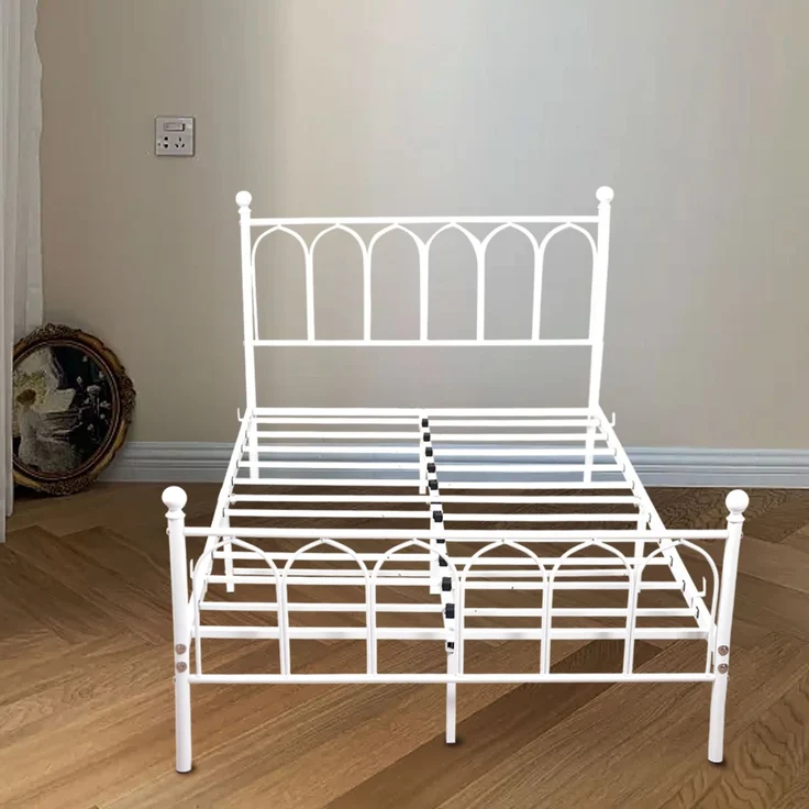 Einzelbett aus Metall mit Lattenrost, 27 cm Stauraum, 90x200 cm, Weiß – Bild 5