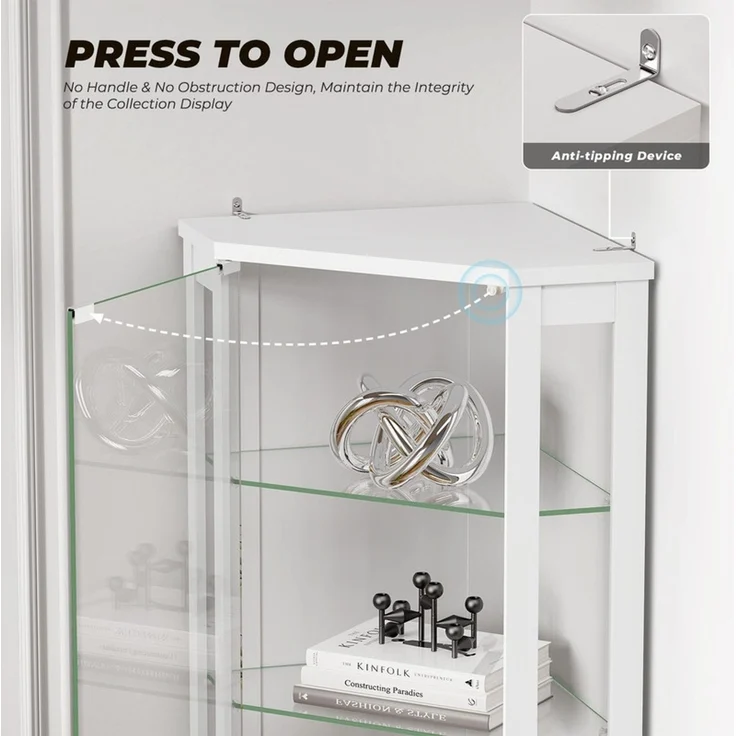 Eckvitrine 65x45x180 cm, 6-stöckige Glasvitrine mit LED-Beleuchtung, Glastüren und Bewegungssensor, Weiß – Bild 6