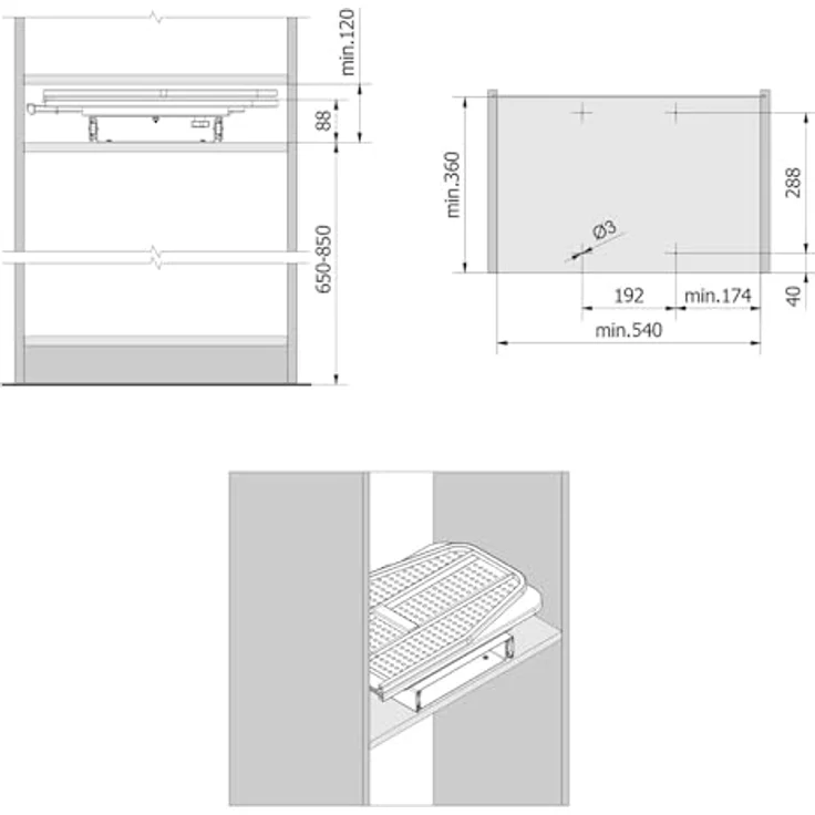 SO-TECH® Bügelbrett Bügeltisch Ironfold für Fachbodenmontage, klappbar, 180° schwenkbar, inkl. Bügeltuch aluminiumgrau – Bild 10