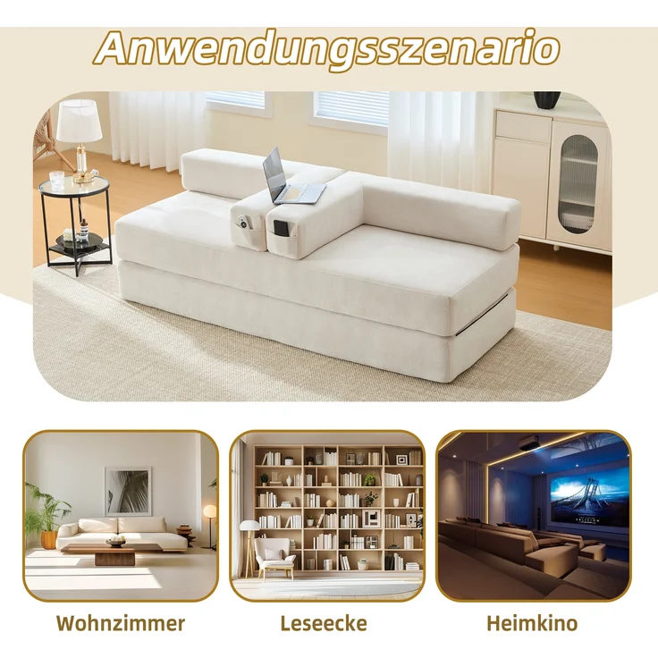 LVHOM Schlafsofa 3 sitzer, Klappsofa mit Schlaffunktion, Bodensofa, Schlafcouch aus Chenille-Stoff, frei Kombination, 198x79x60 cm – Bild 8
