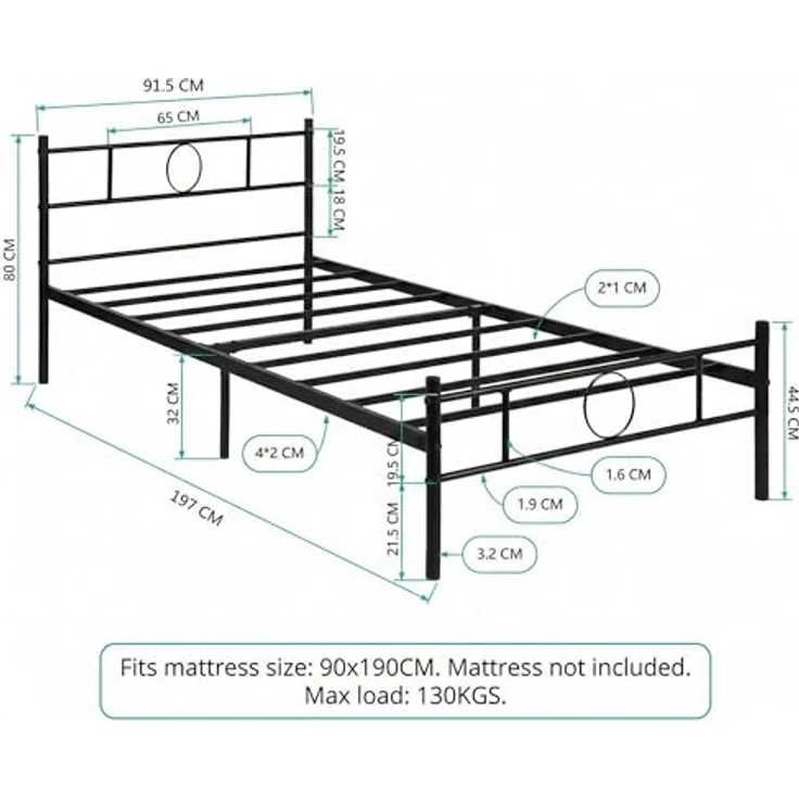 FurnitureR Metall Einzelbett 90×200 cm mit LED Streifen, 20 Farben Unterbett Beleuchtung, stabiles Plattformbett mit Lattenrost, ideal für Schlafzimmer, Jugendzimmer, bis 150 kg belastbar, Schwarz C – Bild 2