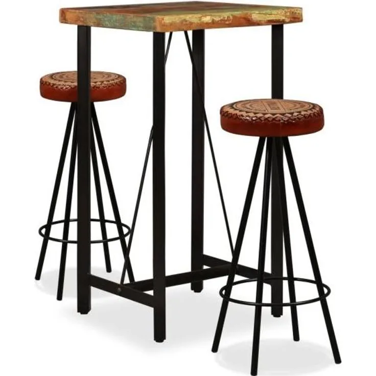 vidaXL 3-tlg. Bar-Set Altholz Massiv, Echtleder und Canvas 275141