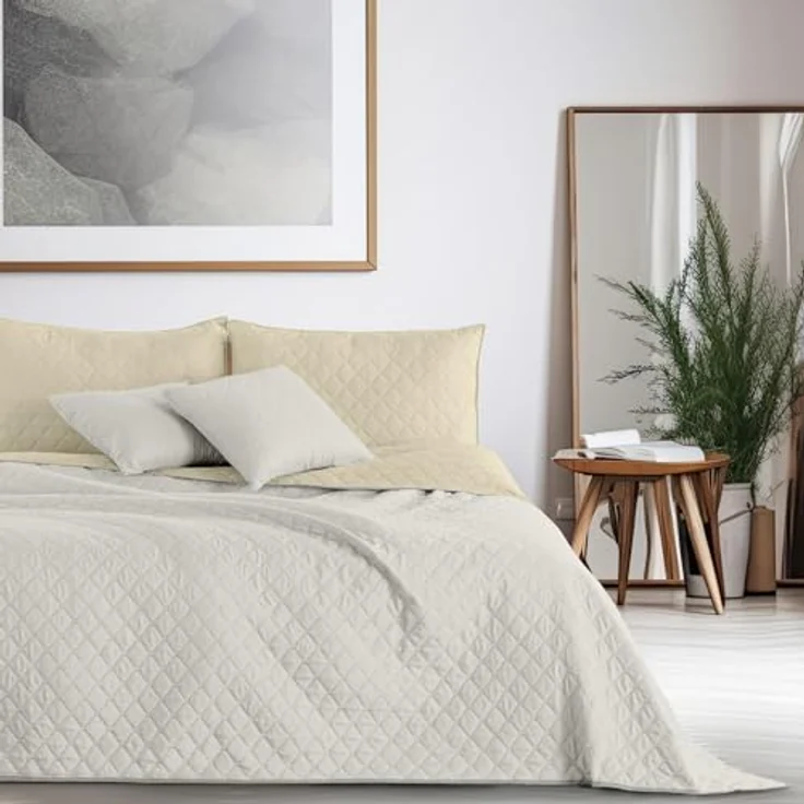 DecoKing Tagesdecke Bettüberwurf mit Uni Wendedesign Zweiseitige Tagesdecke Wohndecke, Wendedesign, Zweifarbig, Steppung – Bild 4
