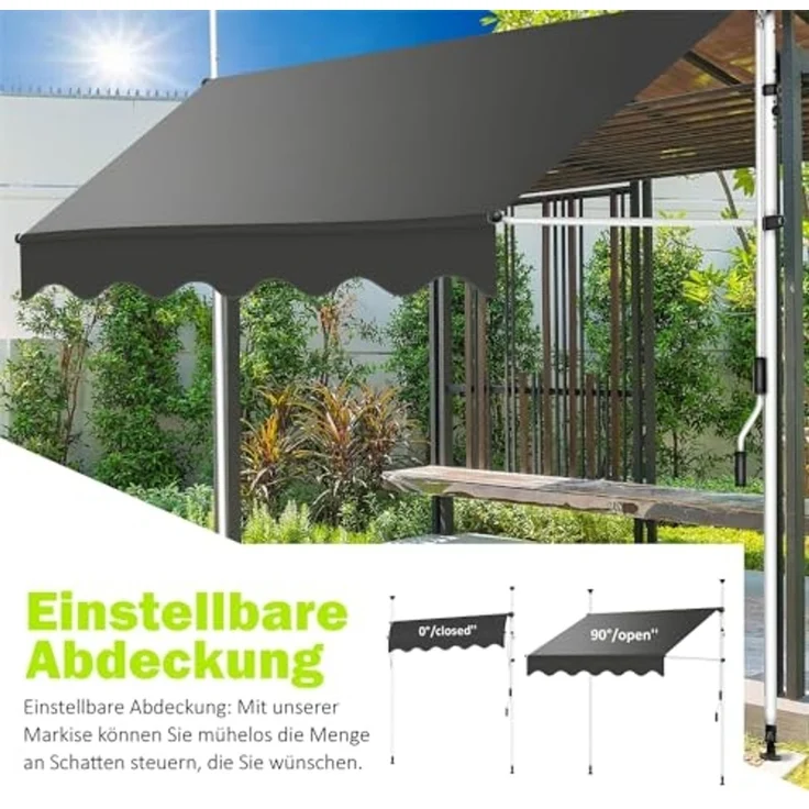 Balkonmarkise Klemmmarkise Markise 350 x 120 cm - Weiß und Orange Balkon Terrasse Fenstermarkise – Bild 2