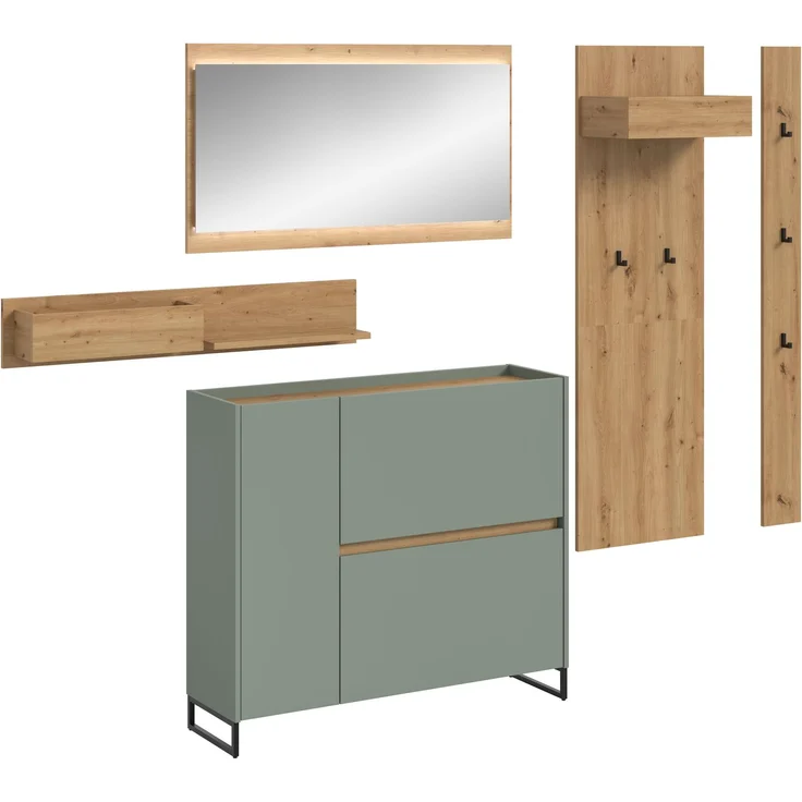 Garderobenkombination B/H/T: 192x236x32 cm in Salbei Nachbildung und Artisan Oak Nachbildung – Bild 1