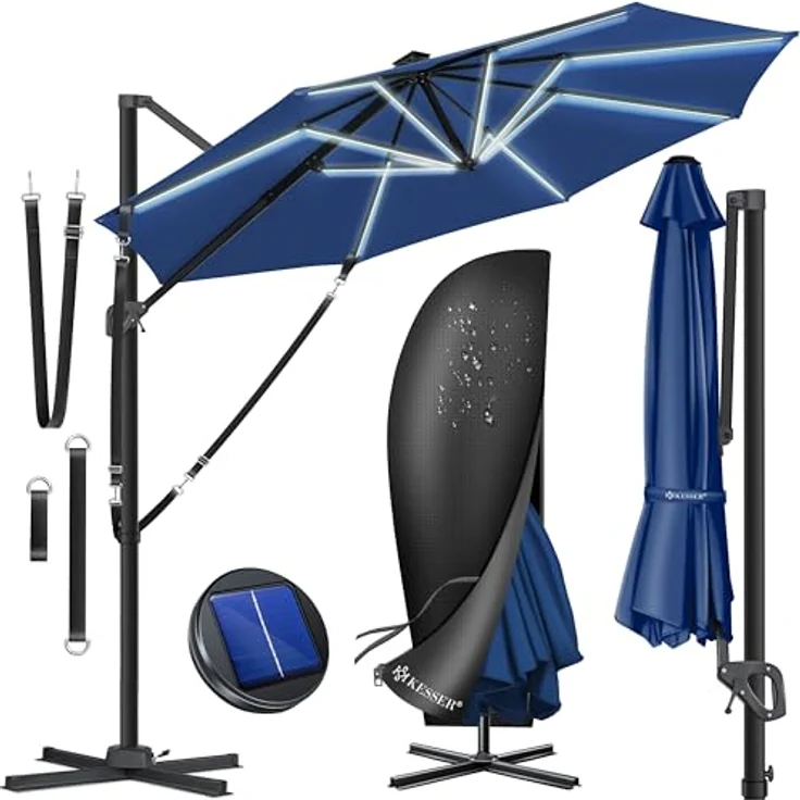 KESSER® Sonnenschirm Ampelschirm Sun Rund XL, Navyblau, Mit LED – Bild 2
