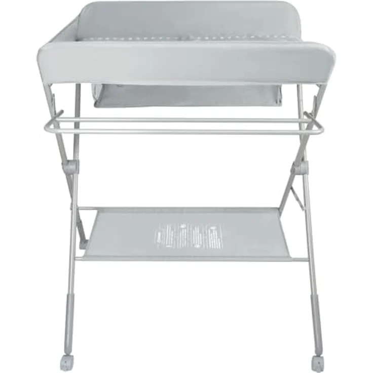 mobiler Wickeltisch mit Wickelaufsatz, Wickelkommode klappbar höhenverstellbar, Wickelkombi mit Sicherheitsgurt Aufbewahrungskorb Kleiderstange-80 * 58 * 90 cm-hellgrau – Bild 8