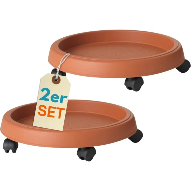 2er Set Pflanzenroller Outdoor Wetterfest Rollbrett Pflanzen Blumentopf Untersetzer mit Rollen Pflanzenroller rund Blumenroller 25 cm