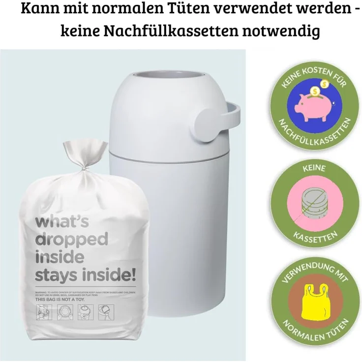 Set Magic Windeleimer Majestic & Windel Blaubär | Diaper Keeper mit Geruchsstop-System | bis zu 15 Windeln | keine Nachfüllkassetten nötig | Mülleimer für Baby Windeln | Einhandbedienung – Bild 5