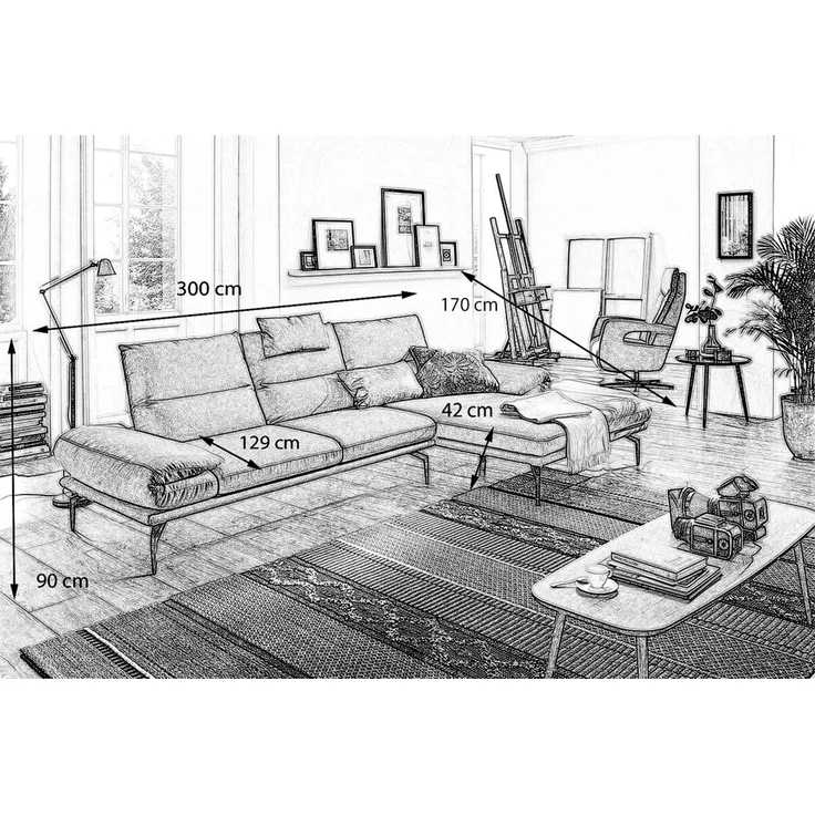 KAWOLA Sofa KIMI 3-Sitzer Ecksofa Stoff Recamiere rechts rot 90 x 170 x 300 cm – Bild 5