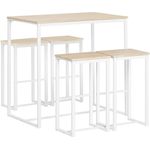 SoBuy OGT15-WN Bartisch-Set mit 4 Hockern, MDF, PVC-Furnier, Weiß, 100 x 93 x 60 cm