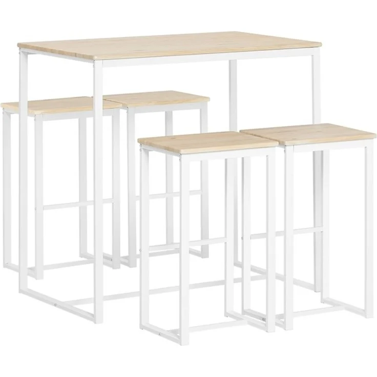 SoBuy OGT15-WN Bartisch-Set mit 4 Hockern, MDF, PVC-Furnier, Weiß, 100 x 93 x 60 cm – Bild 1