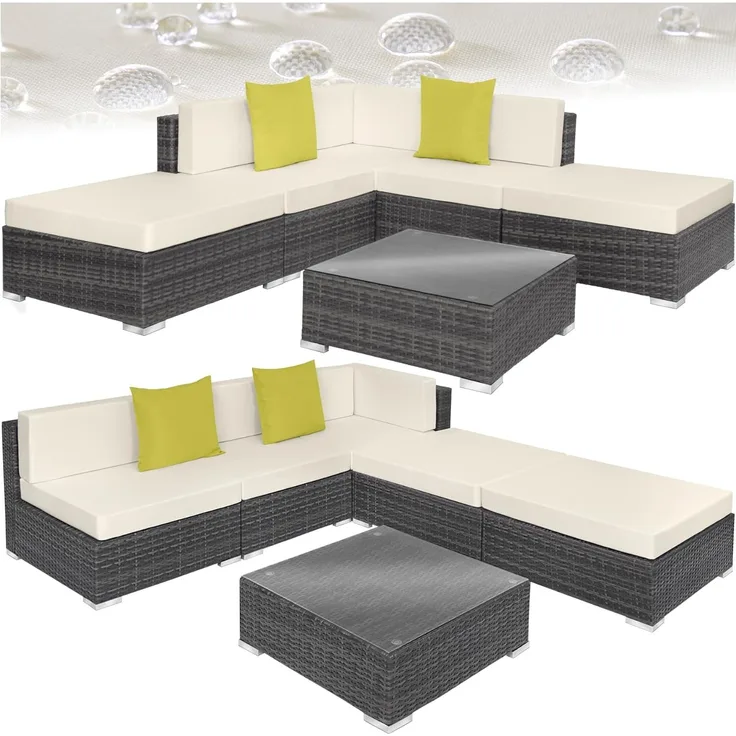 tectake Loungeset Rattan Lounge, (Set, 6-tlg), mit Aluminiumgestell