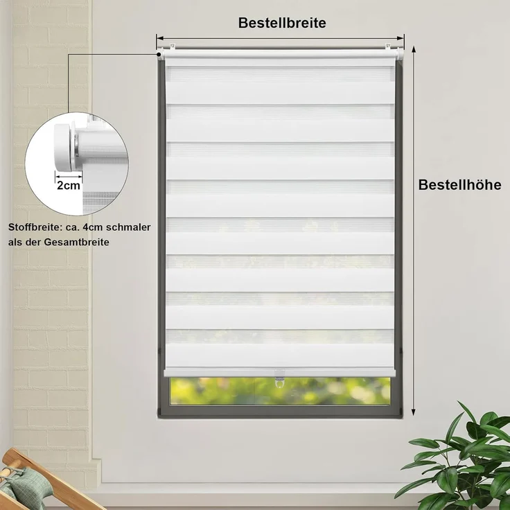 WOLTU Doppelrollo Klemmfix ohne Bohren 70x150 cm Weiß, Duo Rollo Zebrarollo Schnurlos für Fenster & Tür, Seitenzugrollo Fensterrollo ohne Kettenzug lichtdurchlässig & verdunkelnd/Kindersicherung – Bild 7