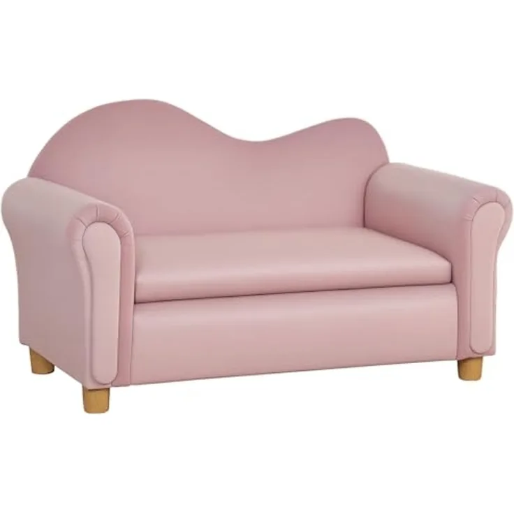 HOMCOM Sessel Zweisitzer mit Stauraum, Spielsofa für Kinder, Rosa (Kindercouch, 1-St, Kindersofa), 84L x 41.5B x 48.5H cm