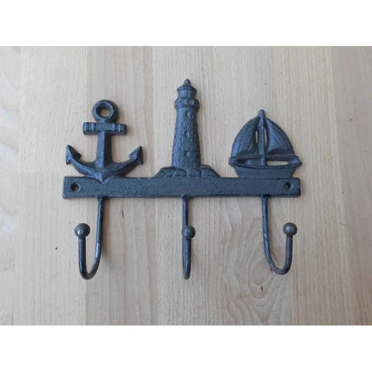 Deko-Impression Wandhaken Hakenleiste Wandgarderobe Maritim 3er Anker Schiff Leuchtturm Eisen, (1-St)