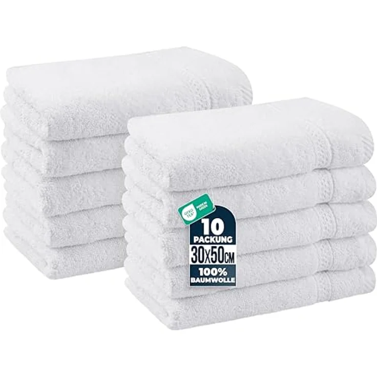 Utopia Towels Gästetücher, 30 x 50 cm, Weiß, 10er-Pack | mit Aufhängeschlaufe, 100 % Baumwolle, Handtücher, weiches und saugfähiges Gästetuch-Set, schnell trocknende Waschlappen – Bild 1