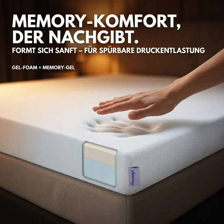 Arensberger Matratzen Topper LUXURY, 90x200cm, Gelschaum und Memory Gel Foam Matratzentopper, waschbar, geeignet für Federkern & Matratzen, Höhe 10cm – Bild 7