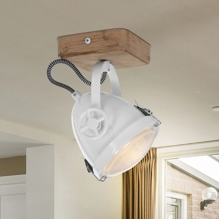 LED Deckenleuchte, Holz, weiß, Spot beweglich, H 18 cm – Bild 3