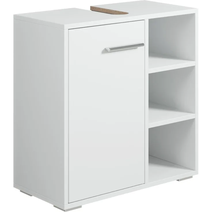 Badplaats Waschbeckenunterschrank Neptunus 60 x 30 cm Weiß Matt - Stehender Badezimmerschrank mit 1 Tür und offenen Fächern