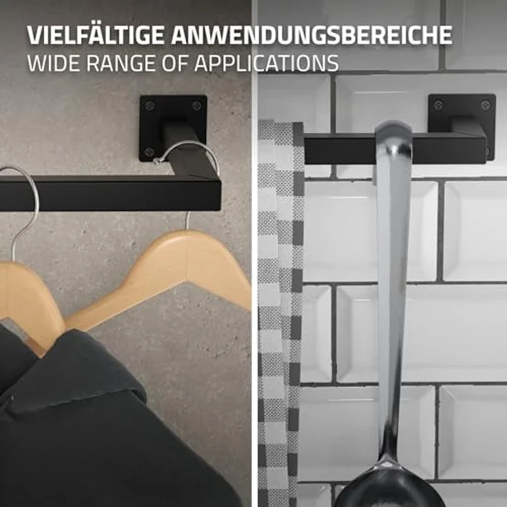 ML DESIGN Kleiderstange U-Form 2er Set, Rechteck für Wandmontage, T12cm x B110cm, Schwarz, Stahl, inkl. Montagematerial, belastbar bis 50 kg – Bild 4