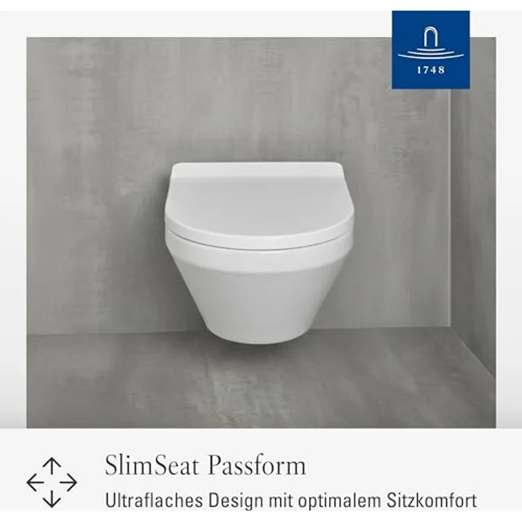 Villeroy & Boch Architectura WC-Sitz SlimSeat, Toilettendeckel mit Absenkautomatik, abnehmbarer Toilettensitz aus bruchsicherem Duroplast, Klodeckel Original Ersatzteil, D-Form, Weiß Alpin, glänzend – Bild 7