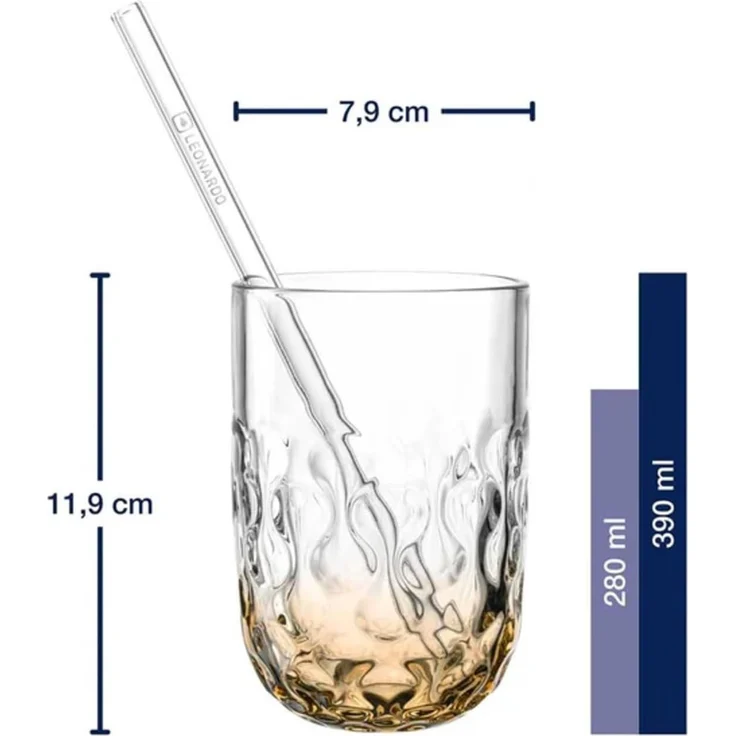 Leonardo GOCCE Caramel Macchiato Glas (2) 390 ml mit Glastrinkhalm 6er Set – Bild 3