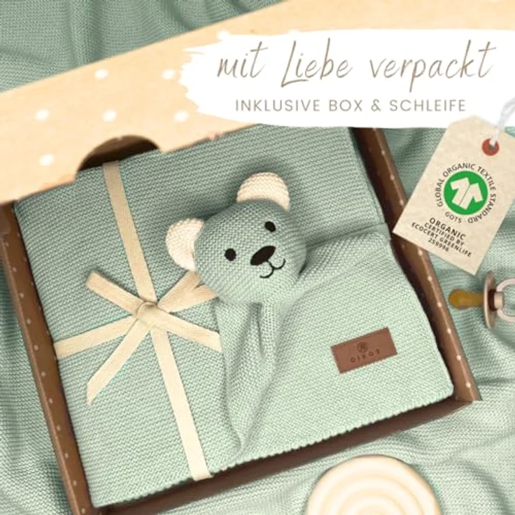 Babydecke DIKOS® Babydecke SCHMUSE-Bär Baby Geschenk Mädchen Junge Geschenkset, DIKOS, Geschenk zur Geburt, PREMIUM Qualität, 100 % BIO Baumwolle, nachhaltig – Bild 3