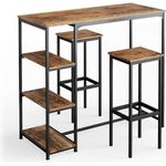 Bartisch-Set Fyrk Antikholz 120 x 50 cm mit Regalen und 2 Barhockern Vicco