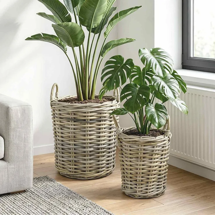 vidaXL Blumentopfkorb GENDT 2 stk. Natürliches Grau Kubu Rattan 42020957