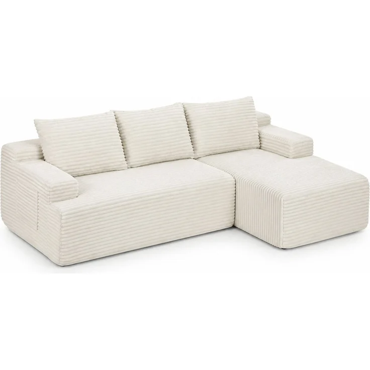 Ecksofa aus Cord, mit Schaumstoff und Taschenfederkern, 238x152x66 cm, Beige – Bild 5