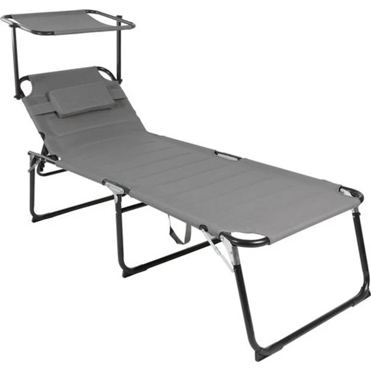 Spetebo Gartenliege Aluminium Gartenliege XXL mit Sonnendach - grau, Stück, 1 St, Gartenliege, Relax Sonnenliege inklusive Kopfkissen – Bild 2