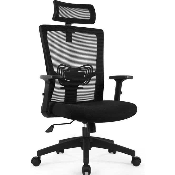 Daccormax Bürostuhl Ergonomisch, mit verstellbarer Kopfstütze, Lendenwirbelstütze & Wippfunktion, Mesh schwarz, 70 x 70 x 128 cm – Bild 8