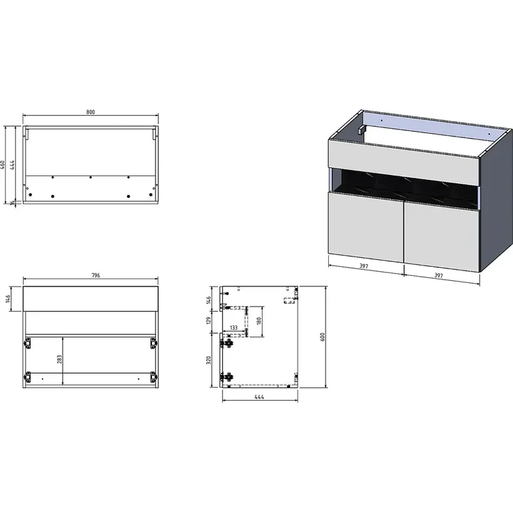 Vente-unique - POGEZA Waschbeckenmöbel Holz, Platte SchwarzWeiß - B 46 cm x H 60 cm x L 80 cm – Bild 7