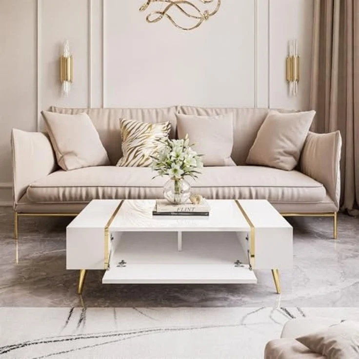 Lookway Couchtisch ONYX auf goldenen Beinen Hochglanz – Bild 3