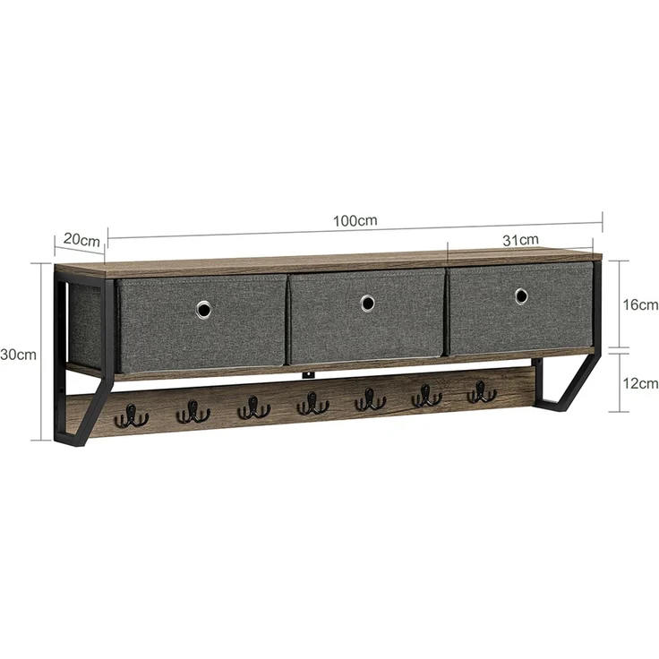 SoBuy FHK26-N Wandgarderobe, MDF, PVC-Furnier, Dunkelgrau, 100 x 30 x 31 cm – Bild 3
