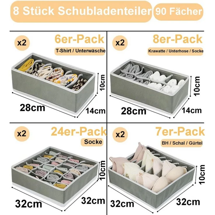 Mutig Aufbewahrungsbox Aufbewahrungsboxen für Unterwäsche, 8 Stück Ordnungssystem,Faltbare (Schubladen-Organizer für Kleiderschrank, Stabil Durch,Geruchsfrei, 8 St, Stoffbox,passgenau,Stabiler Boden,Schubladen Ordnungssystem), Aufbewahrungsbox für BHS,...